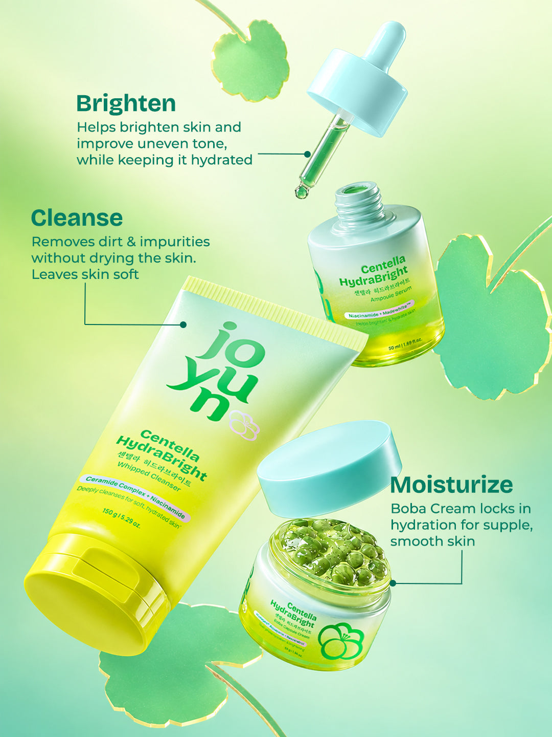Centella Calm & Glow Set With Whipped Cleanser, Ampoule Serum & Boba Capsule Cream
