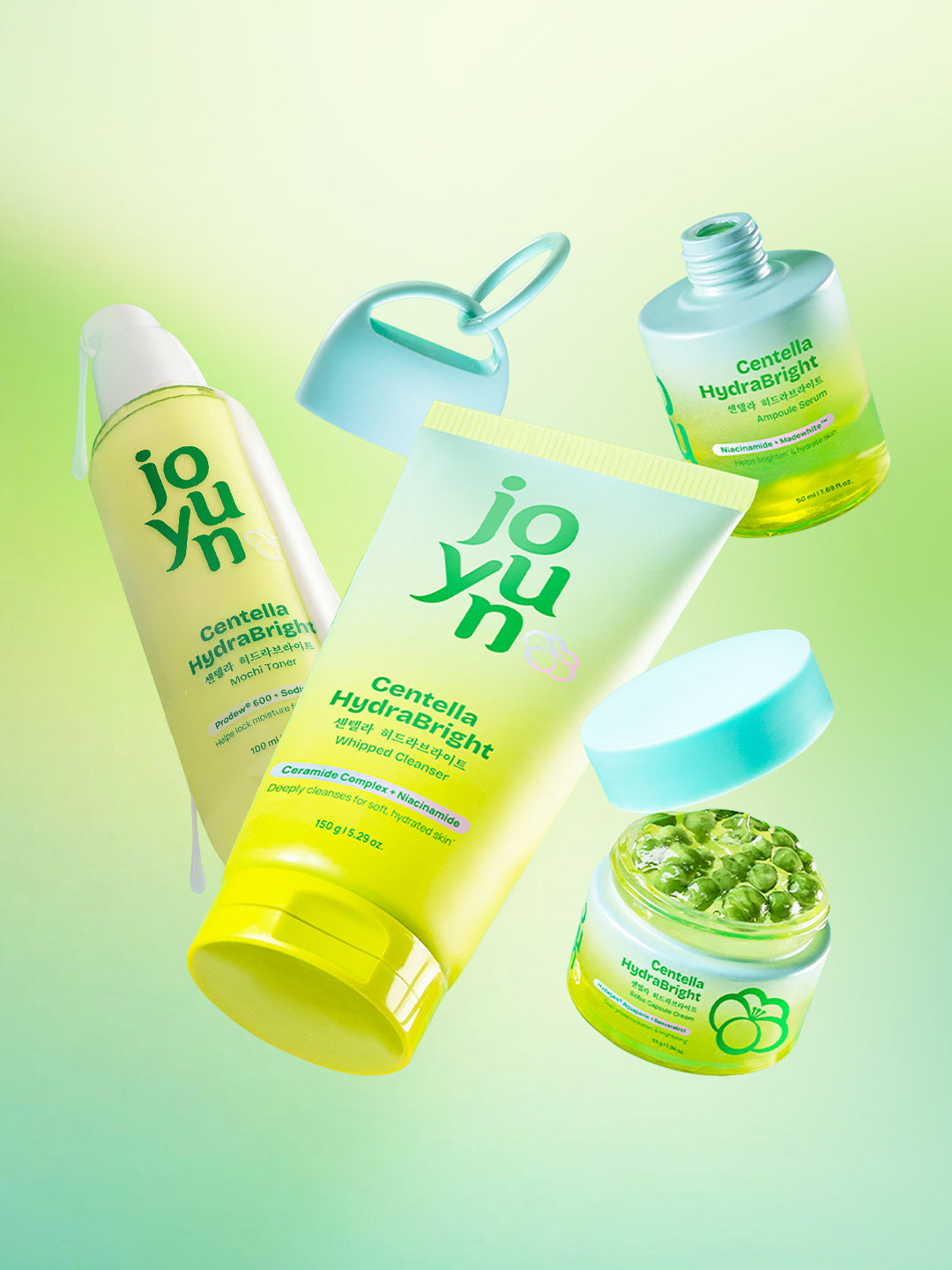 Centella Dewy Skin Routine With Whipped Cleanser, Mochi Toner, Ampoule Serum & Boba Capsule Cream